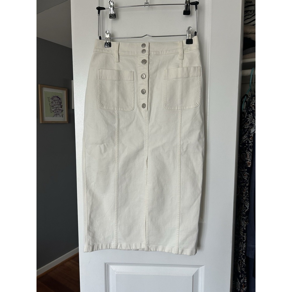 NWT Madewell High-Slit Jean Midi Skirt White Denim Size 29 Button Front